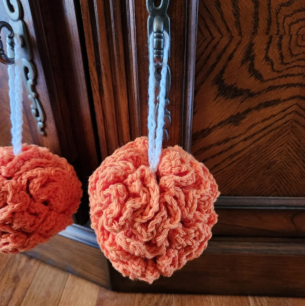 Crochet Set of 2 Orange Shower Poufs